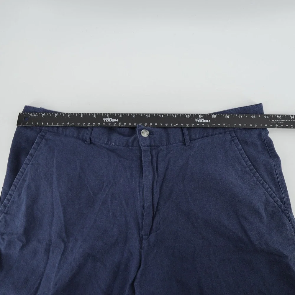 Alan Flasser Linen Rayon Blend Shorts Mens Navy Blue Flat Front Shorts Size‎ 38